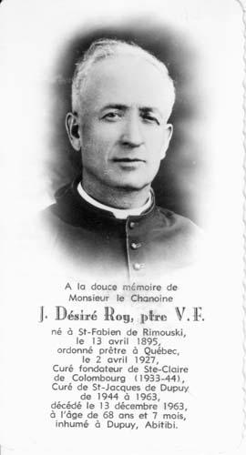 Abbé Désiré J. Roy : carte mortuaire.